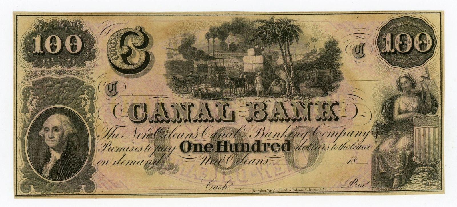 1800's $100 The Canal Bank - New Orleans, LOUISIANA Note