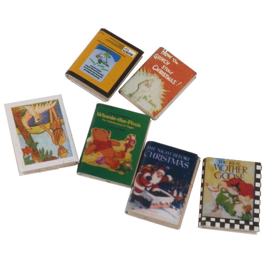 1/12 Wooden Doll house Miniature Books 6 pcs colorful