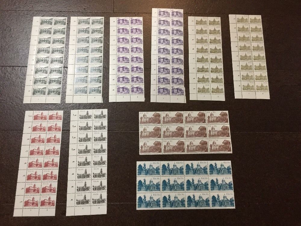 South Africa 1980's buildings stamps - MNH blocks (mostly LL corners). CV +++ $$