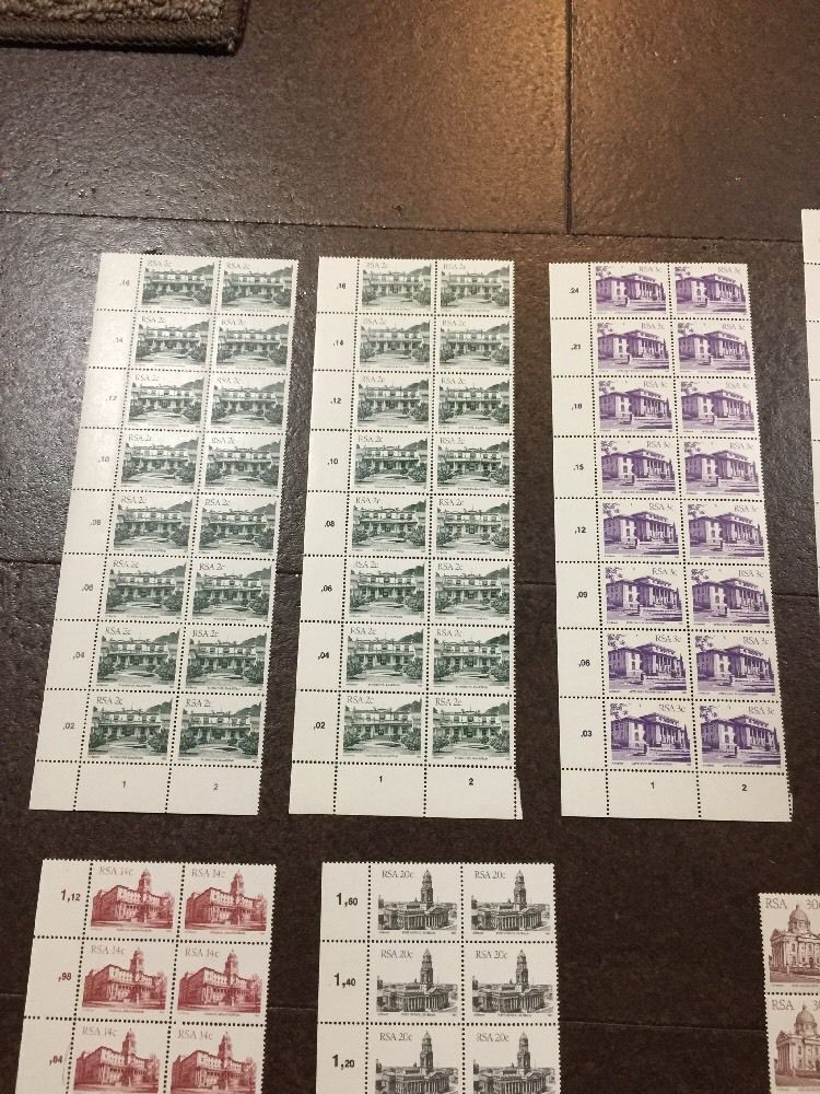 South Africa 1980's buildings stamps - MNH blocks (mostly LL corners). CV +++ $$