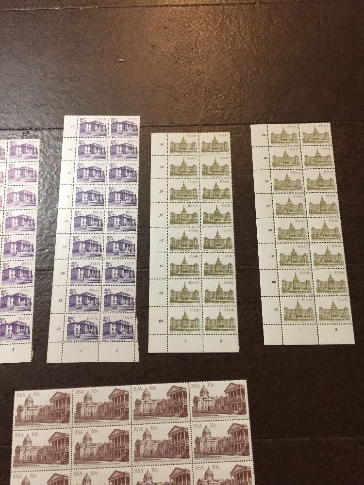 South Africa 1980's buildings stamps - MNH blocks (mostly LL corners). CV +++ $$