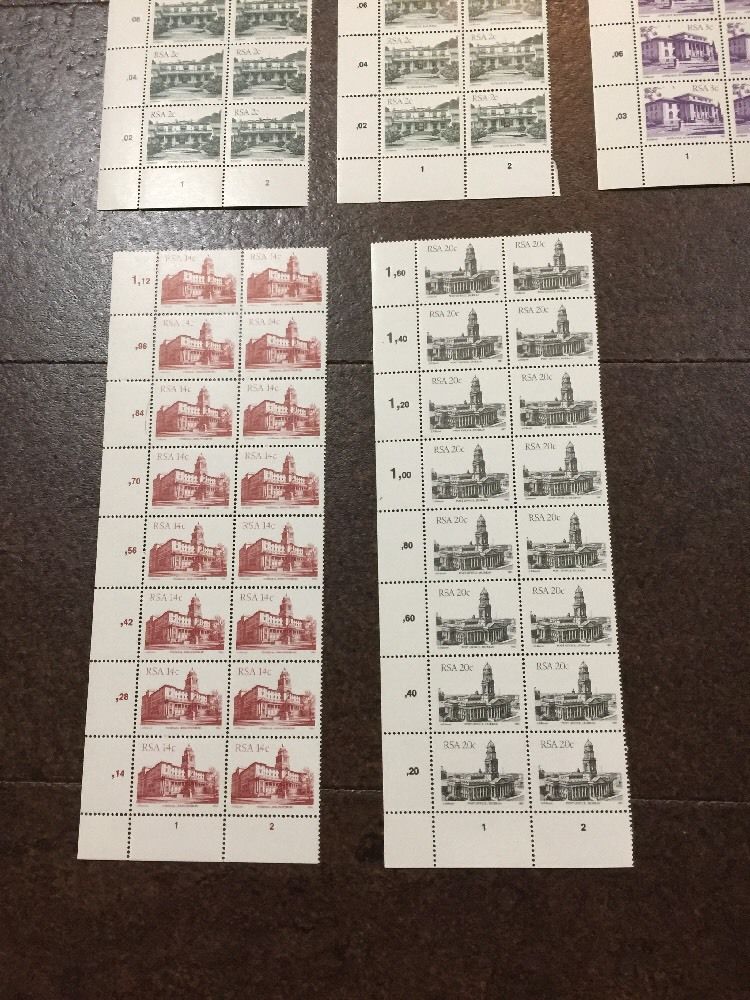 South Africa 1980's buildings stamps - MNH blocks (mostly LL corners). CV +++ $$