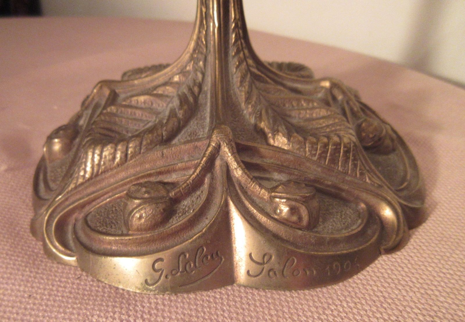 rare antique signed heavy brass G. Leleu salon 1904 ornate Art Nouveau oil lamp