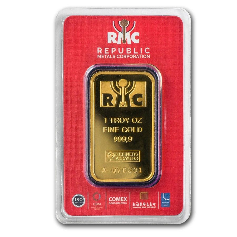 1 oz Gold Bar Republic Metals Corporation RMC .9999 Fine In Assay - SKU #91241