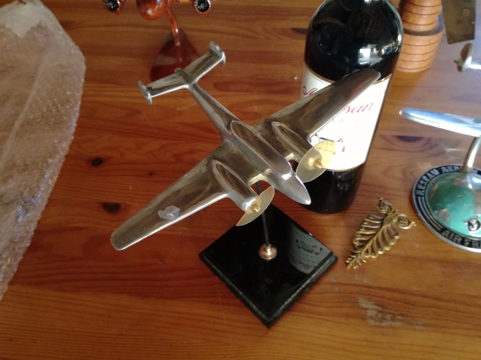 Vintage aluminium metal model plane french design mid century modernist art deco