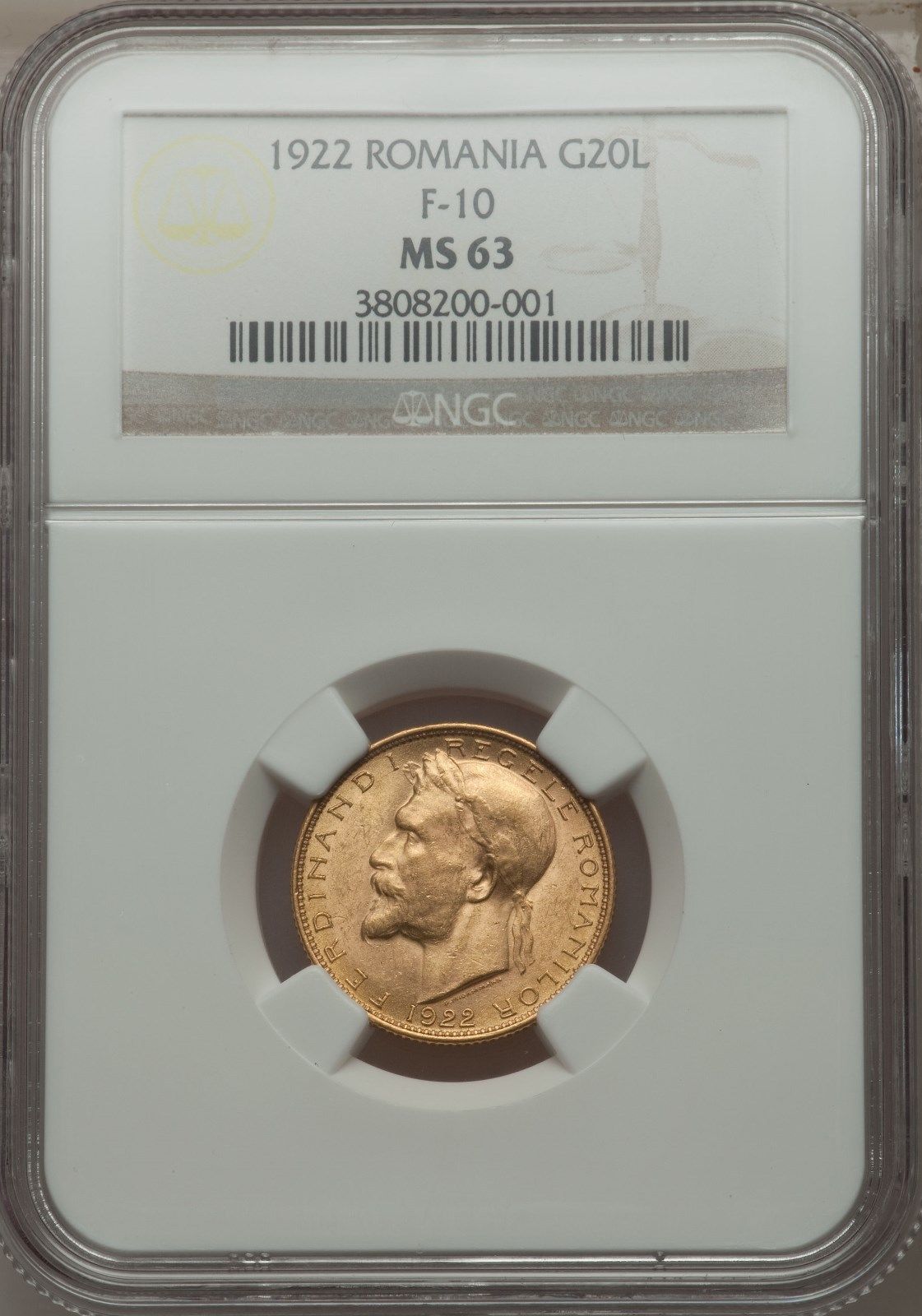 Romania 1922 20Lei NGC MS63 very rare gold coin