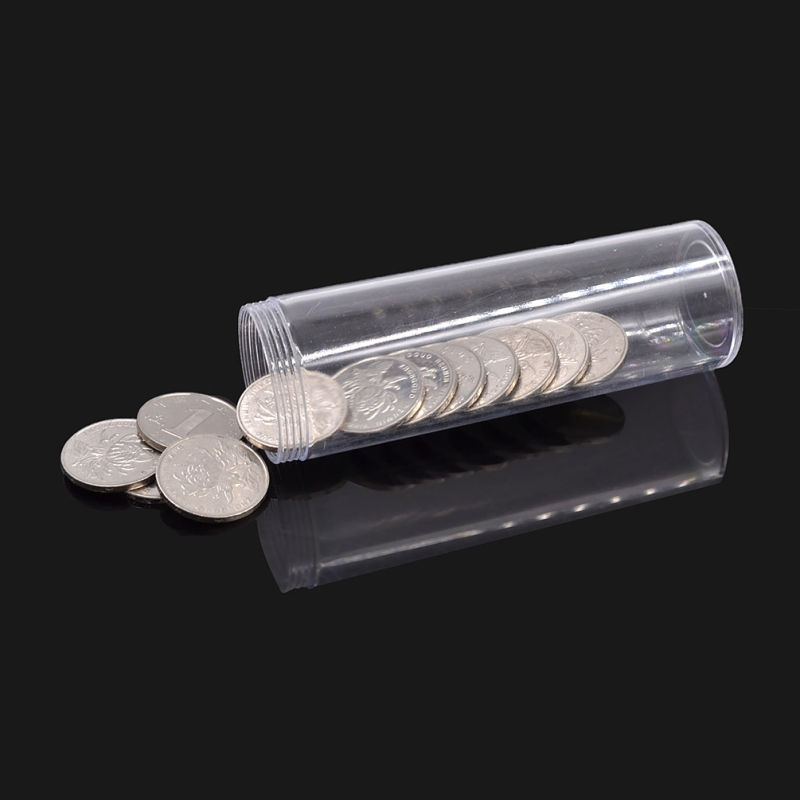 Clear Plastic Coin Holder Display Storage Tube Portable Container Box Round 30mm