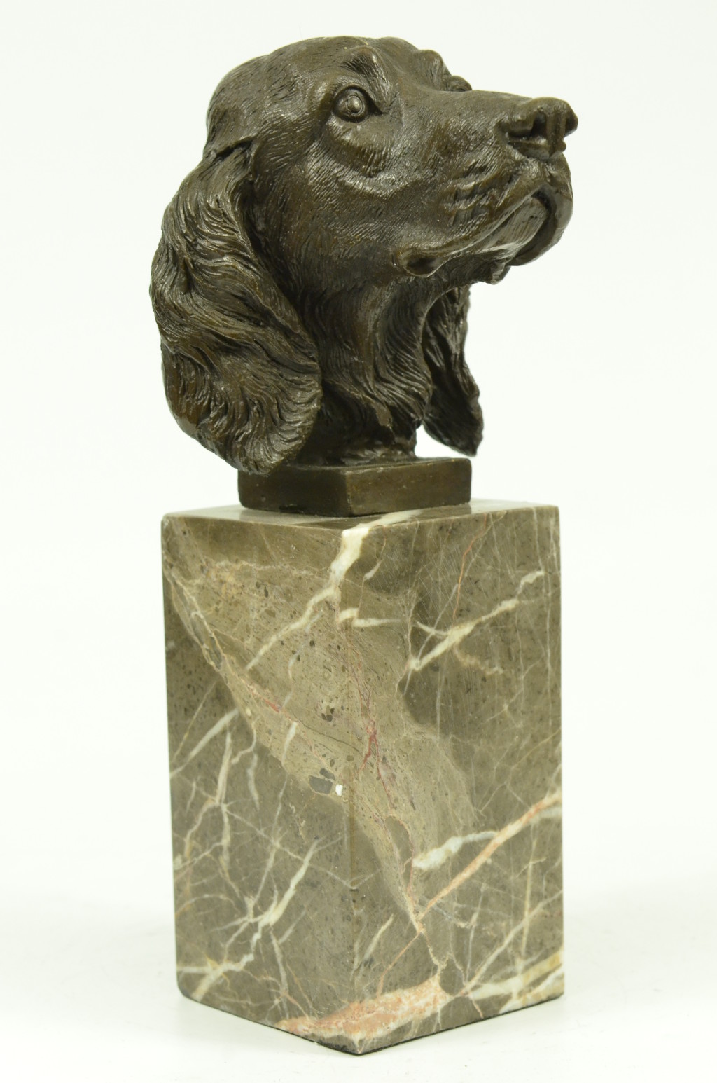 Bronze Sculpture Statue Bust Cocker Spaniel Dog Pet Animal Marble Base Figurine