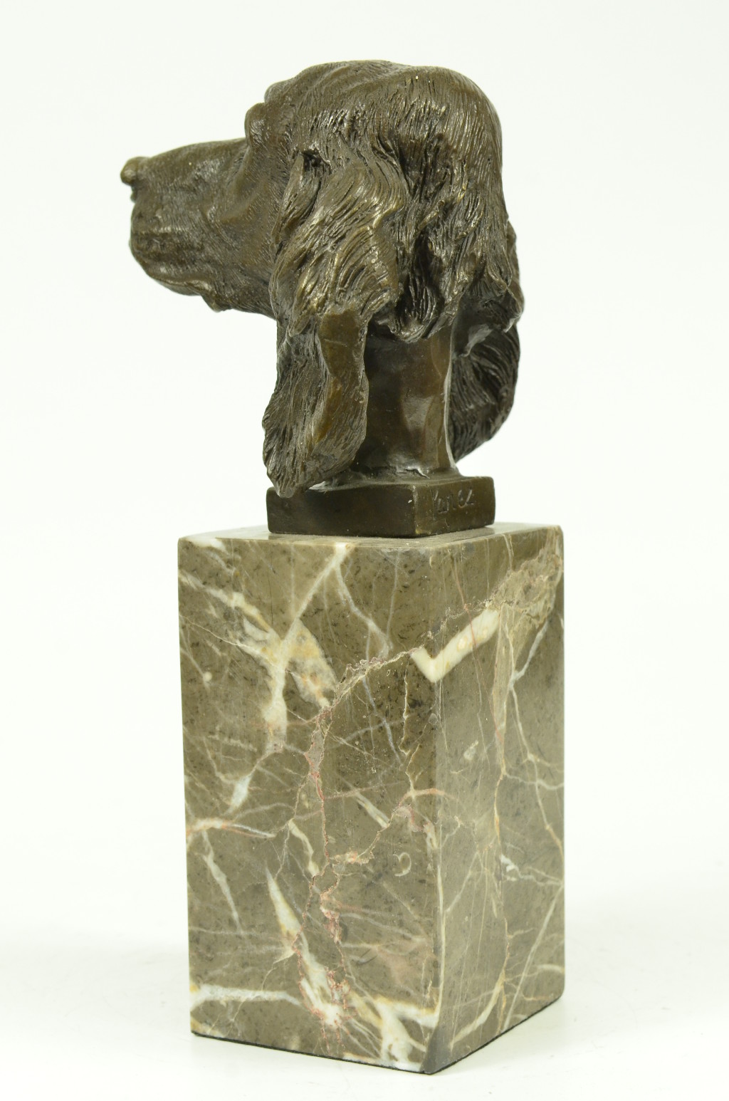 Bronze Sculpture Statue Bust Cocker Spaniel Dog Pet Animal Marble Base Figurine