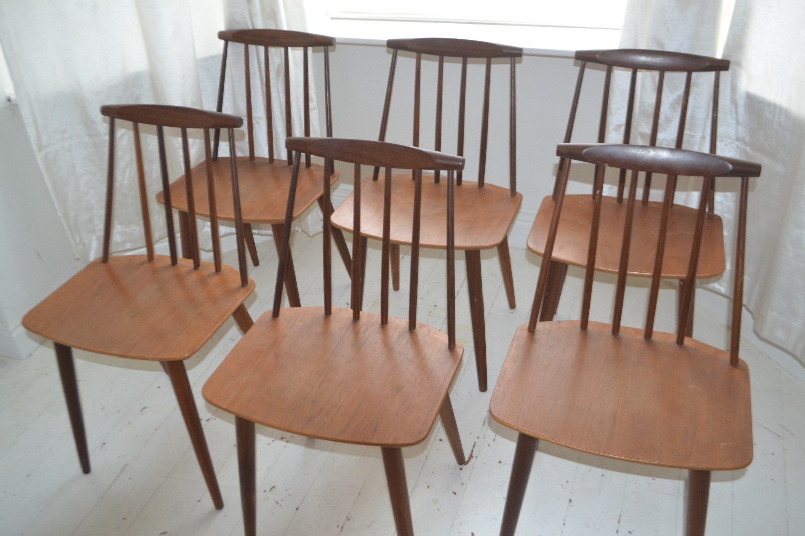 STUNNING SET 6 VINTAGE FOLKE PALSSON FDB DANISH DINING CHAIRS