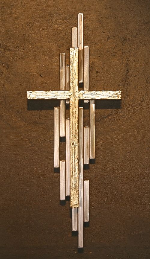 Abstract Metal Cross Sculpture Mid Century Modern Religious Statues Hand Made