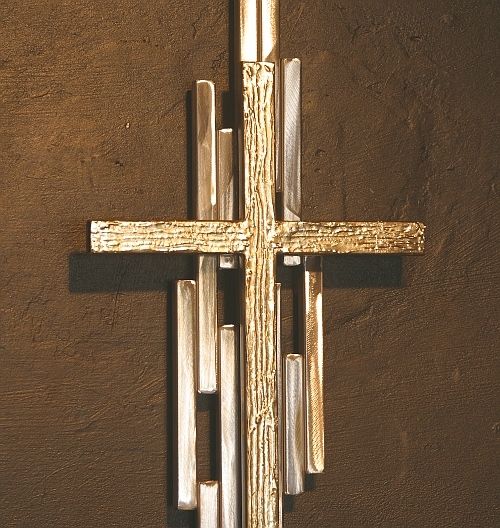 Abstract Metal Cross Sculpture Mid Century Modern Religious Statues Hand Made