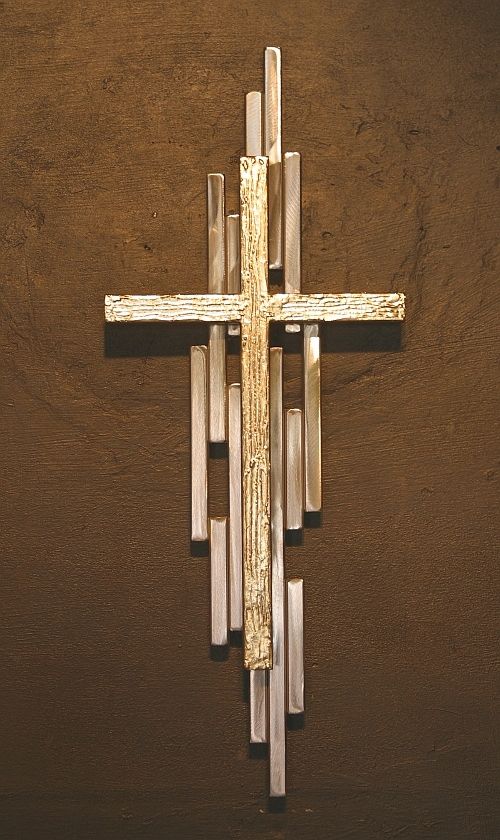 Abstract Metal Cross Sculpture Mid Century Modern Religious Statues Hand Made