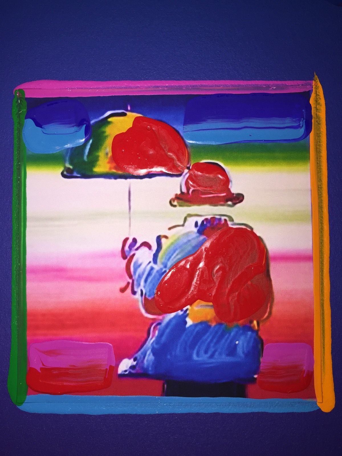 Peter Max, "UMBRELLA MAN" Mixed Media, Signed, Overpaint, Painting