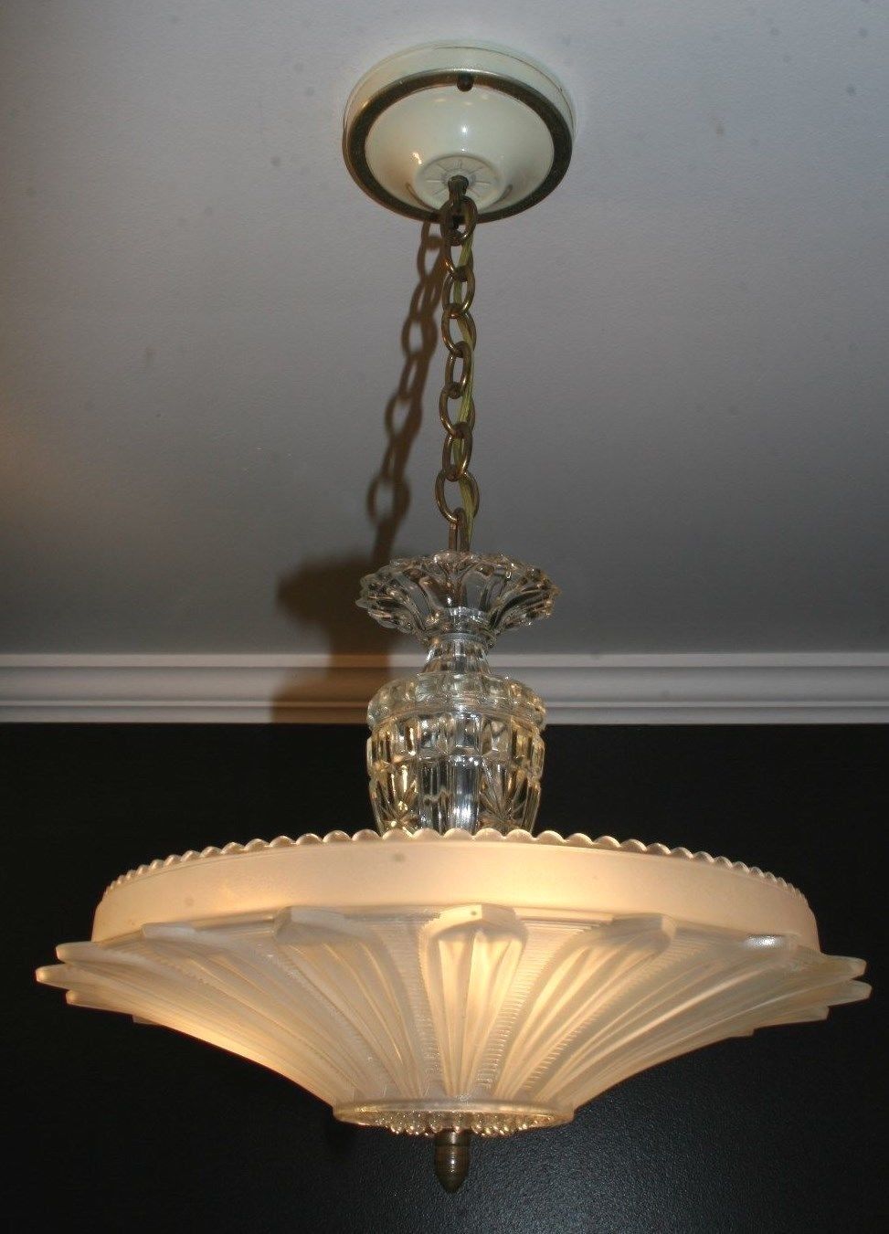 Antique frosted glass sunflower art deco light fixture ceiling chandelier 1940s