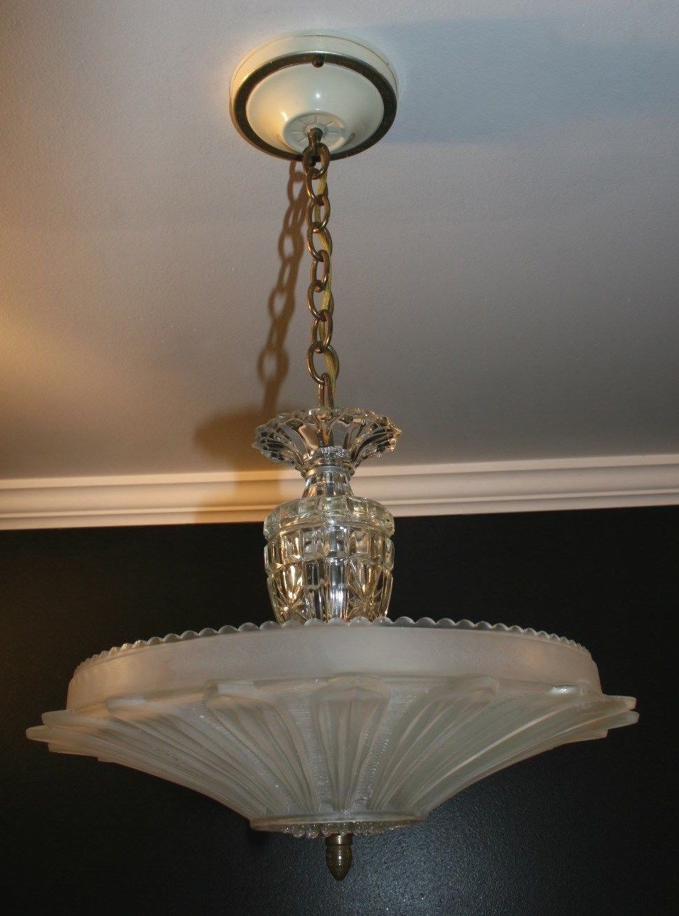 Antique frosted glass sunflower art deco light fixture ceiling chandelier 1940s