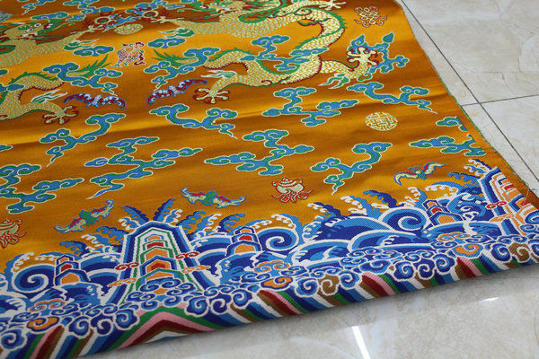 YELLOW Chinese Tibetan style Dragon robe silk brocade fabric Chinoiserie