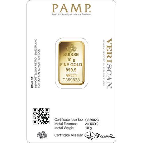 PAMP SUISSE Lady Fortuna 10g (gram) Gold Bar .9999 PURE