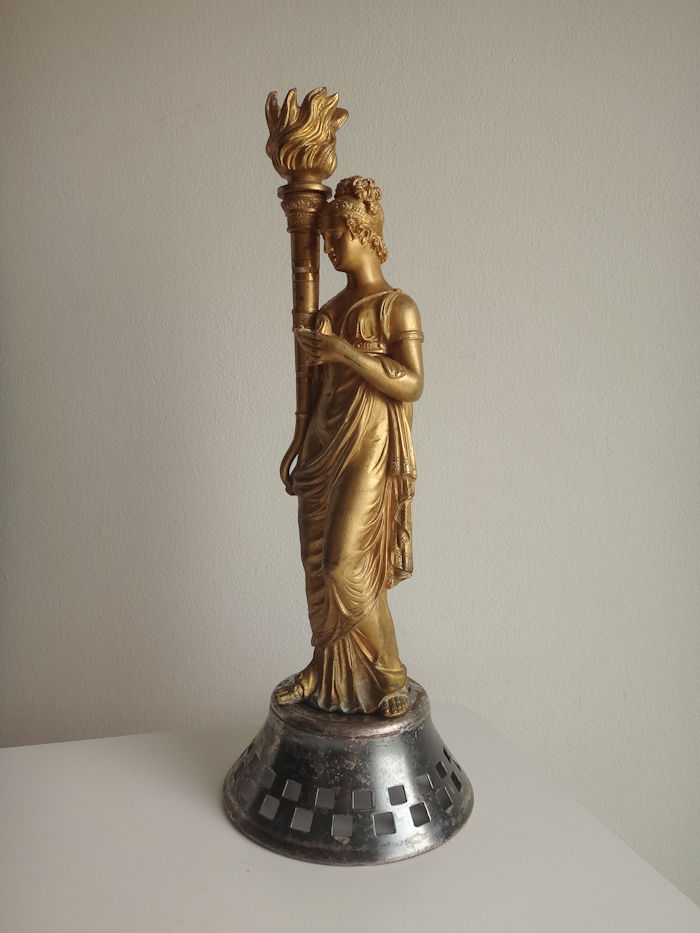 Antique Albert Pick & Co Bronze French Figural Gas Cigar Lamp