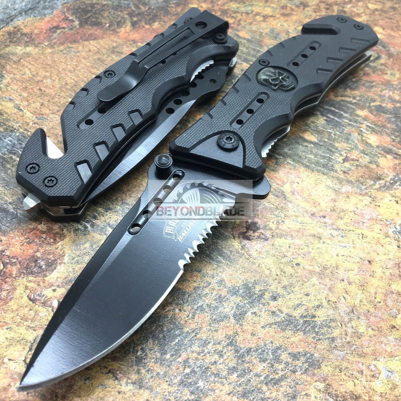 MASTER USA Black Skull Tactical Hunting Rescue Folding Pocket Knife MU-A010BK