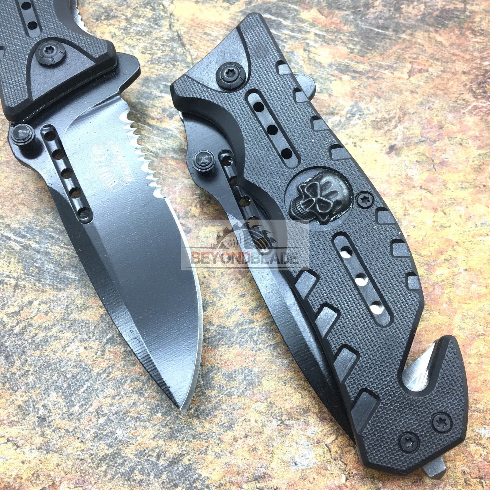 MASTER USA Black Skull Tactical Hunting Rescue Folding Pocket Knife MU-A010BK