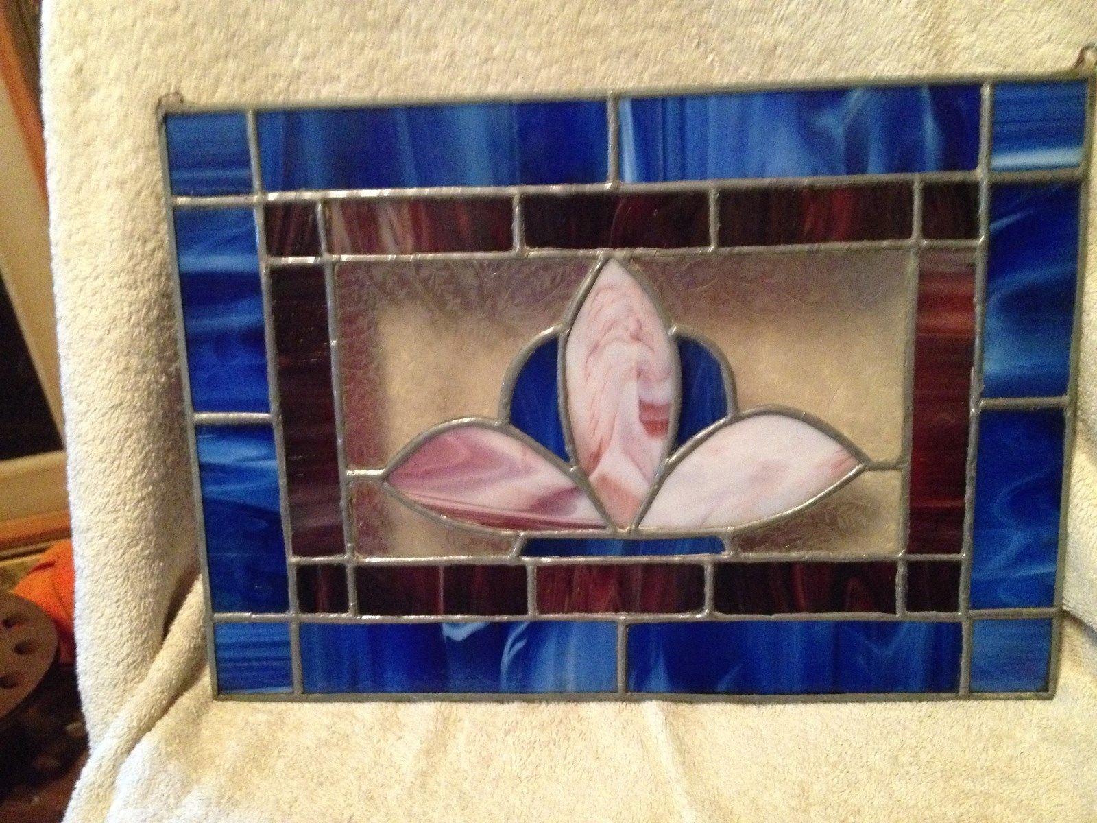 Antique Stained Glass Panel Architectural Vintage Old Art Nouveau / Deco 10x14