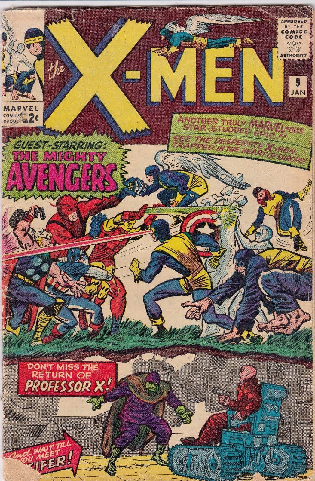 X-MEN #9 (1965) Marvel Comics Avengers crossover VG+