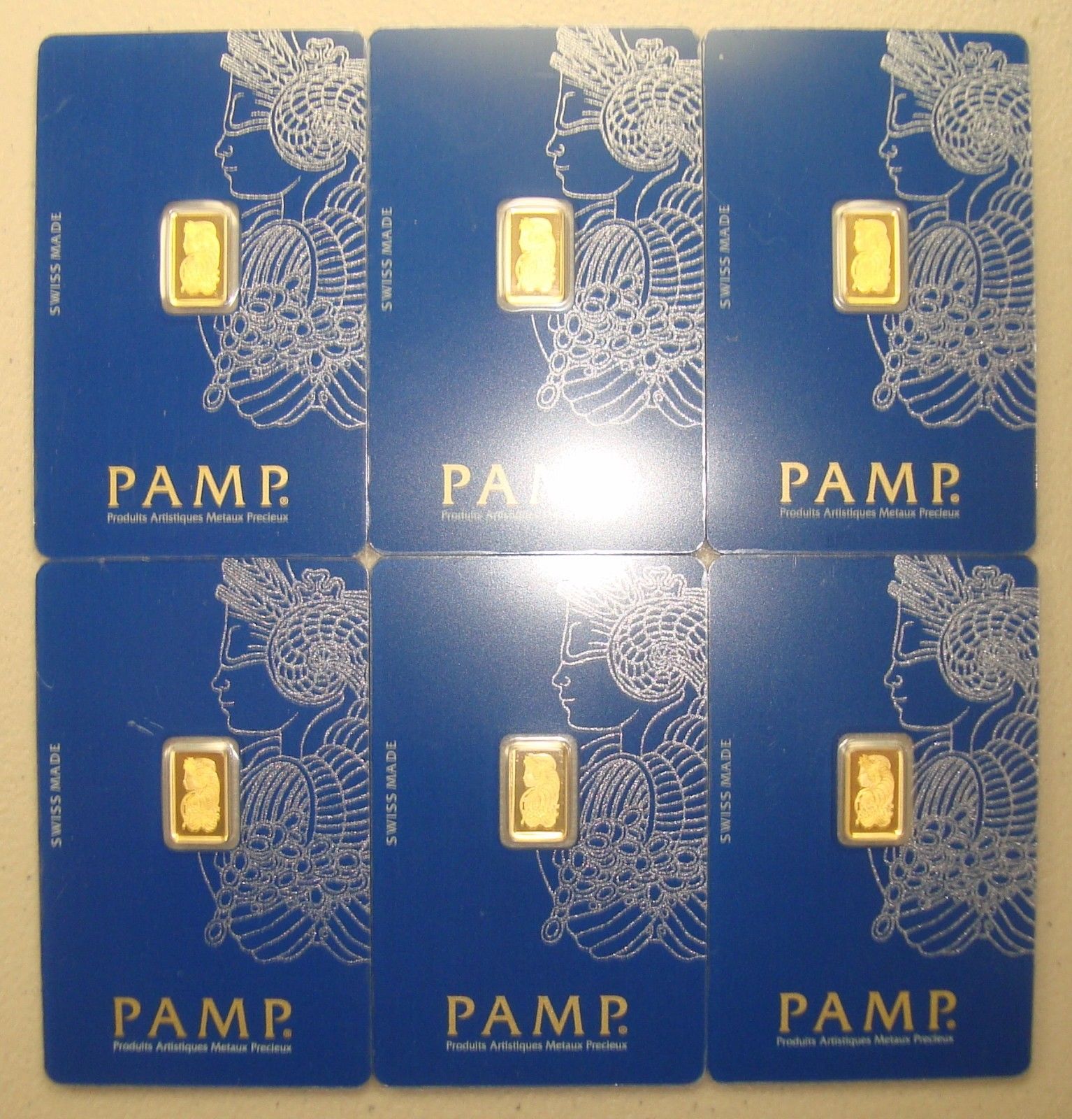 Lot of (6) Pamp Suisse .9999 Fine 1 Gram Gold Bullion Bars