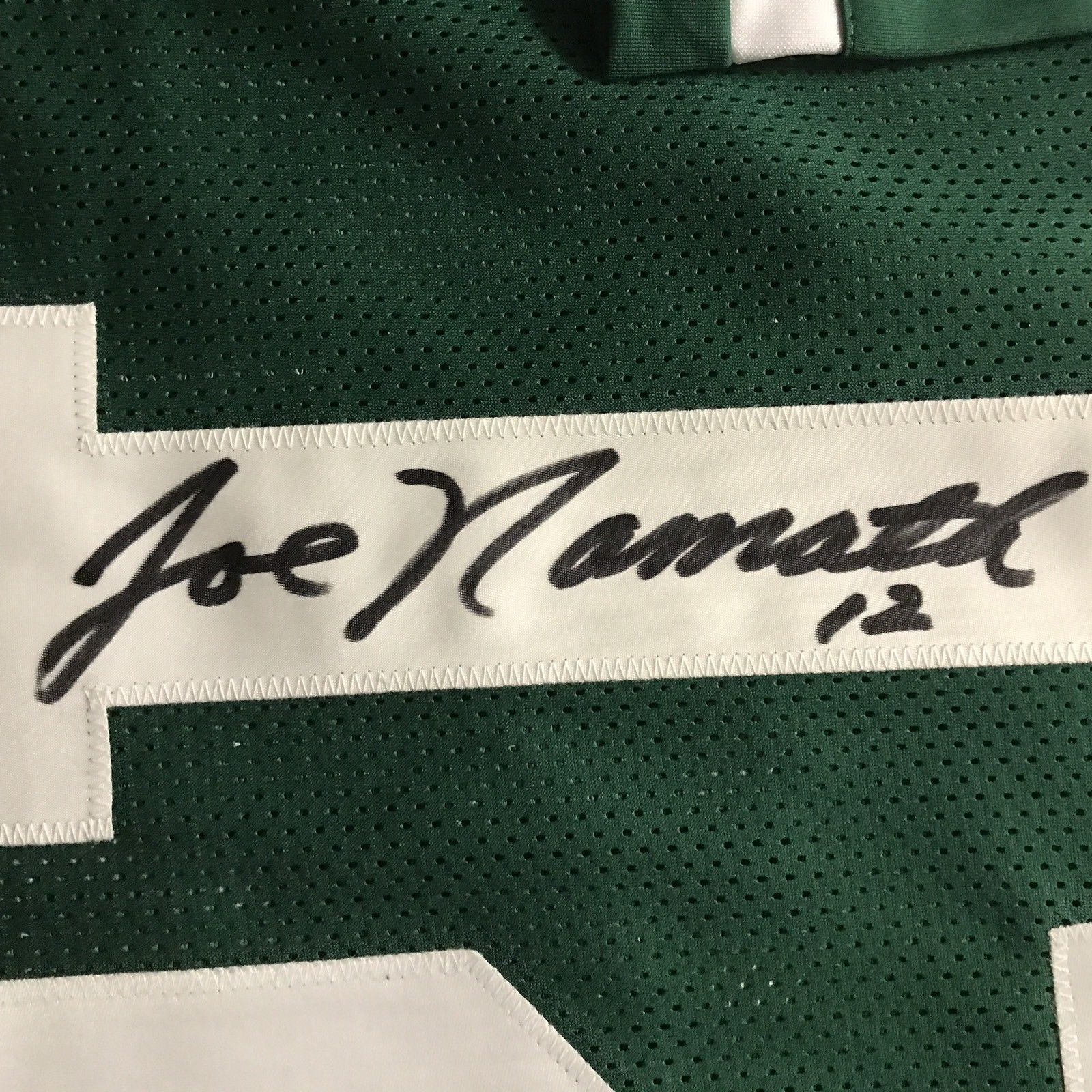 Autographed/Signed JOE NAMATH New York Jets Green Football Jersey JSA COA Auto