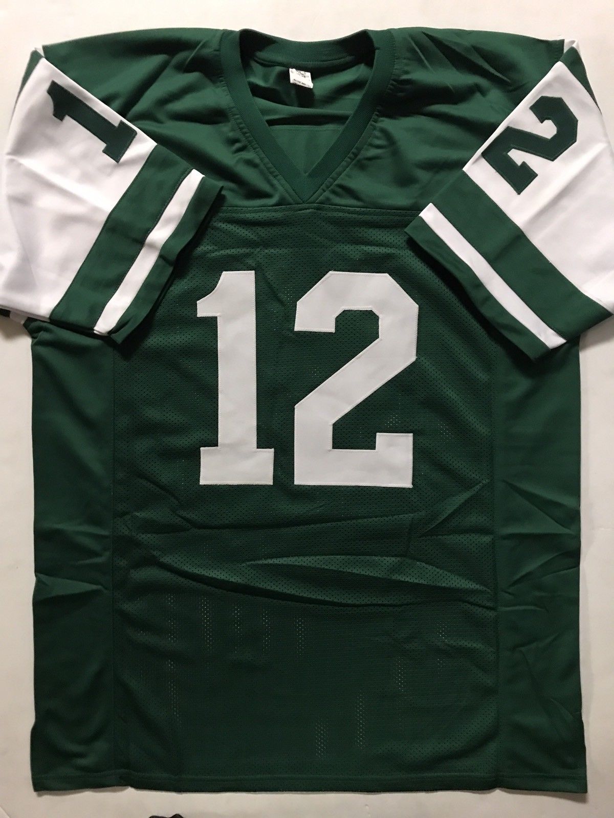 Autographed/Signed JOE NAMATH New York Jets Green Football Jersey JSA COA Auto