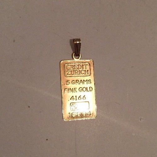 CREDIT ZURICH FINE GOLD BAR 4166 PENDANT 10K Yellow Gold 0.5 grams