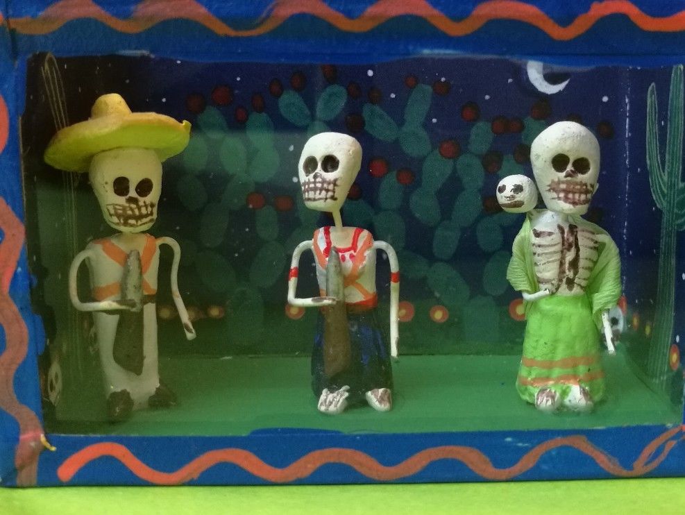 Mexican Day of the Dead Diorama Box Skeleton Figure Dia dia de los Muertos #002