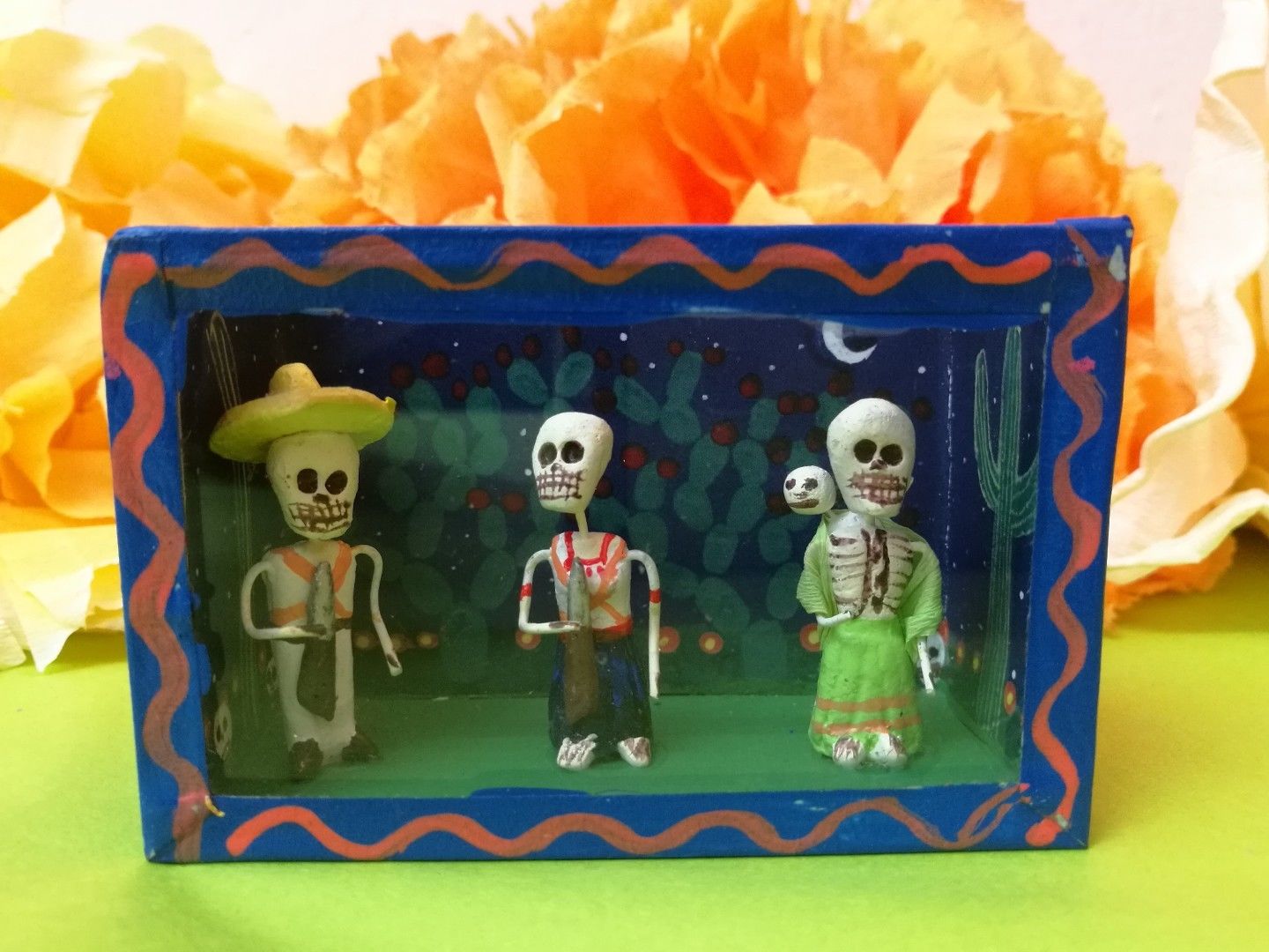 Mexican Day of the Dead Diorama Box Skeleton Figure Dia dia de los Muertos #002