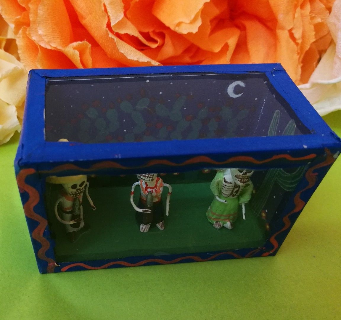 Mexican Day of the Dead Diorama Box Skeleton Figure Dia dia de los Muertos #002