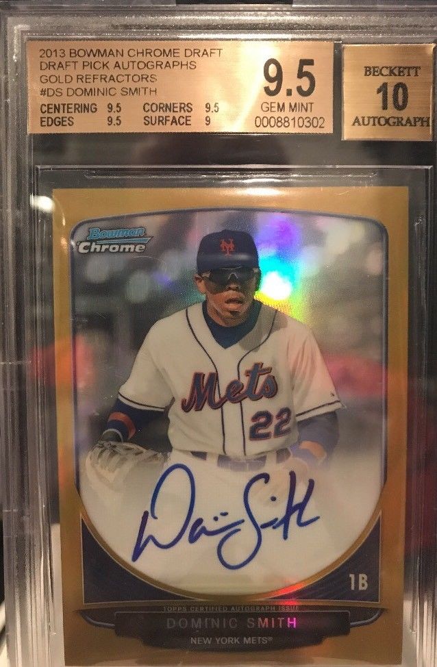 2013 Bowman Chrome Dominic Smith GOLD Refractor Autograph RC AUTO /50 BGS 9.5/10