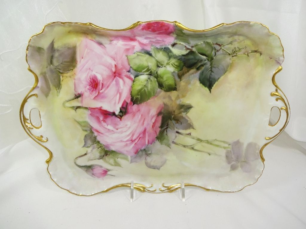 Antique Haviland Limoges Tray Hand Painted Pink Roses Signed