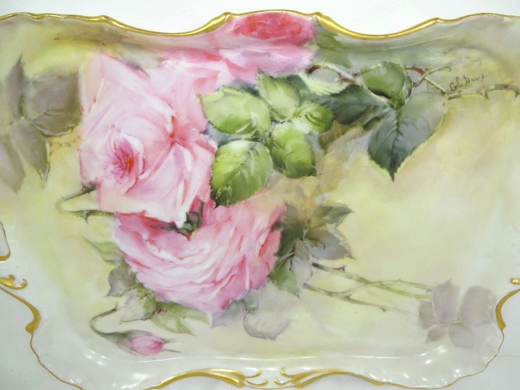 Antique Haviland Limoges Tray Hand Painted Pink Roses Signed