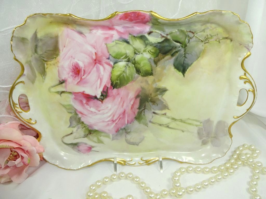 Antique Haviland Limoges Tray Hand Painted Pink Roses Signed