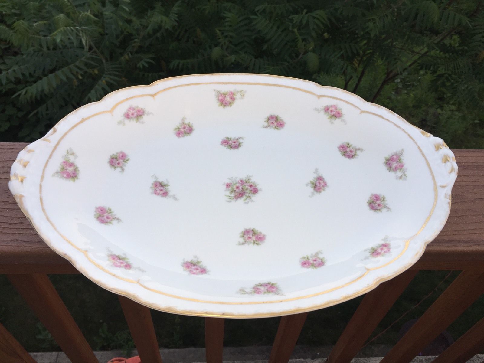 Antique Limoges France Porcelain Dinner Set - Pink Roses Gold Trim - 42 Pieces