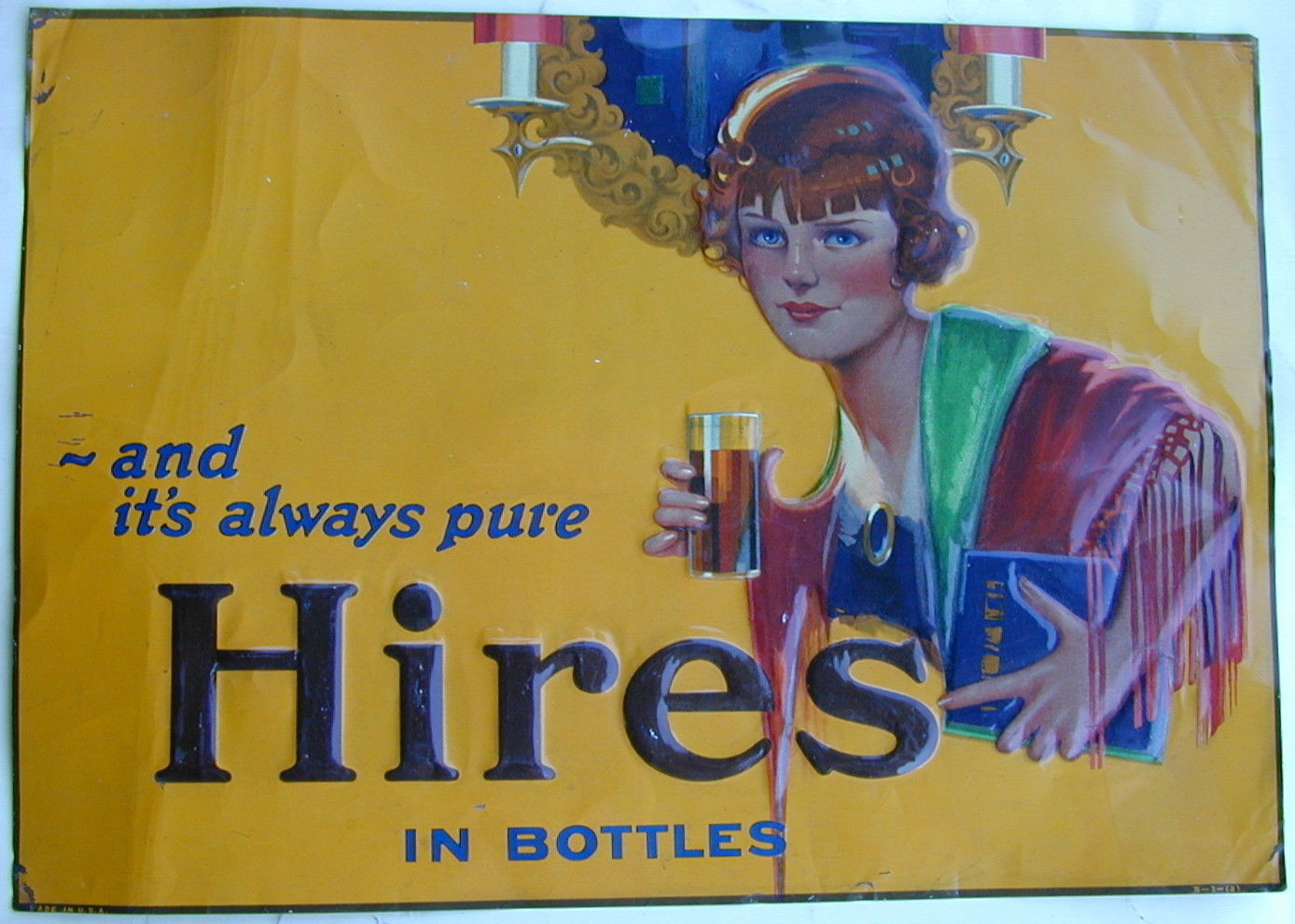 Old Original Embossed Metal Sign Hires Root Beer 1920's Very Rare