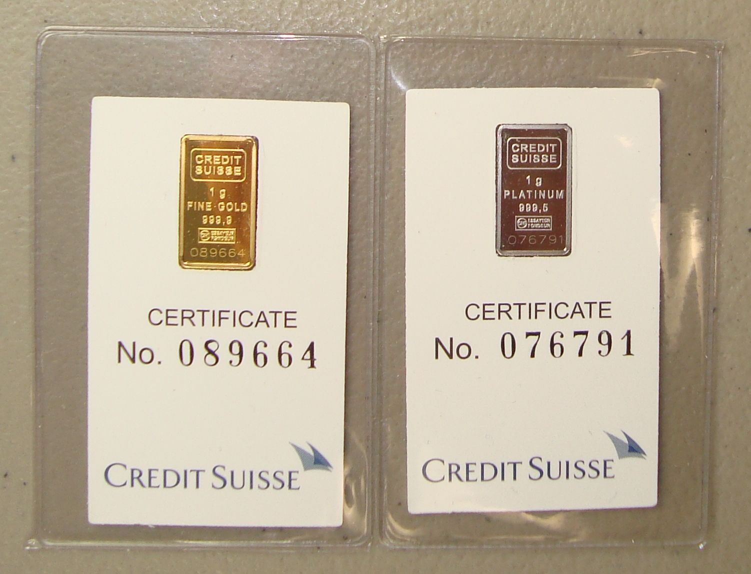 1 Gram Credit Suisse Gold Bar & 1 Gram Credit Suisse Platinum Bar