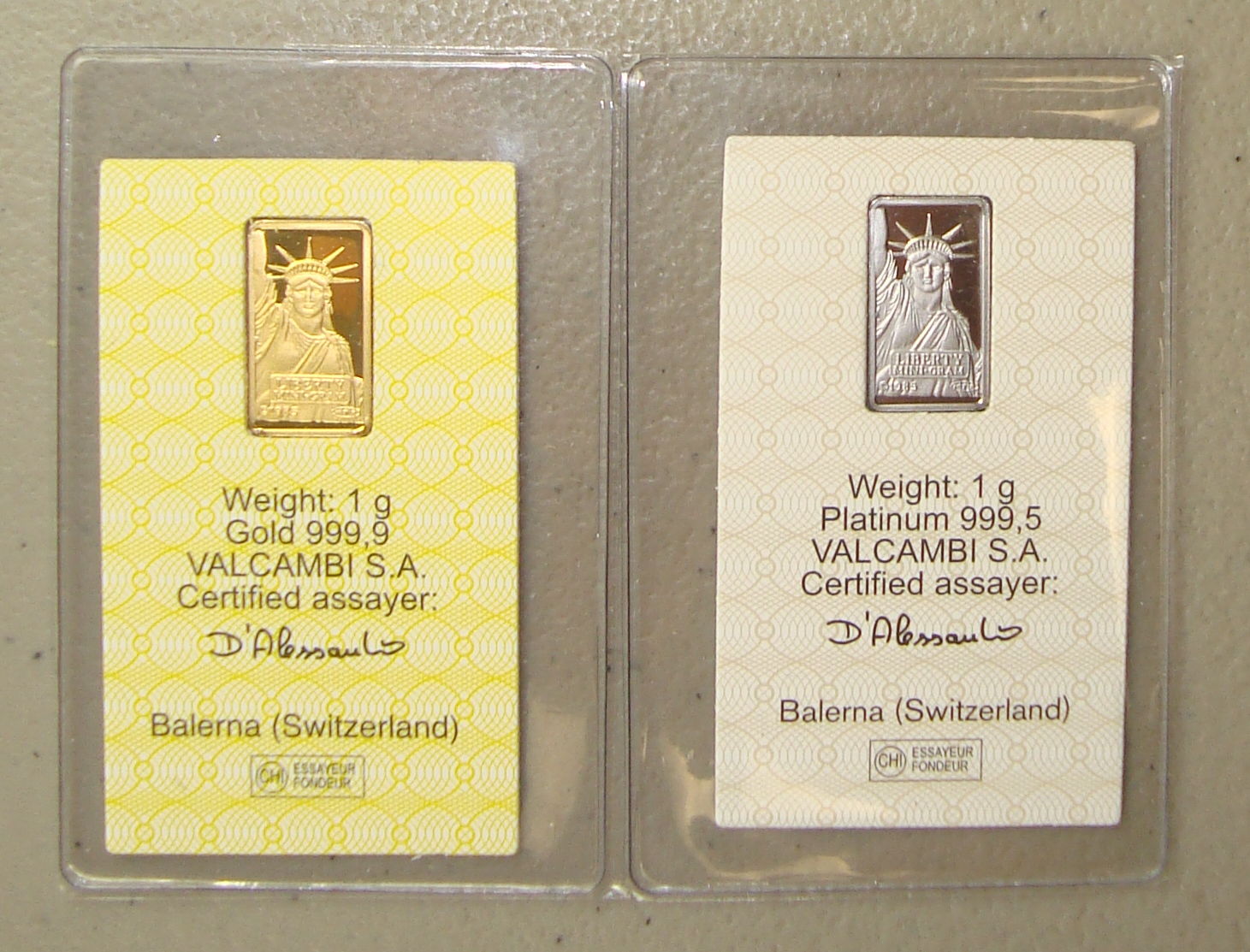 1 Gram Credit Suisse Gold Bar & 1 Gram Credit Suisse Platinum Bar