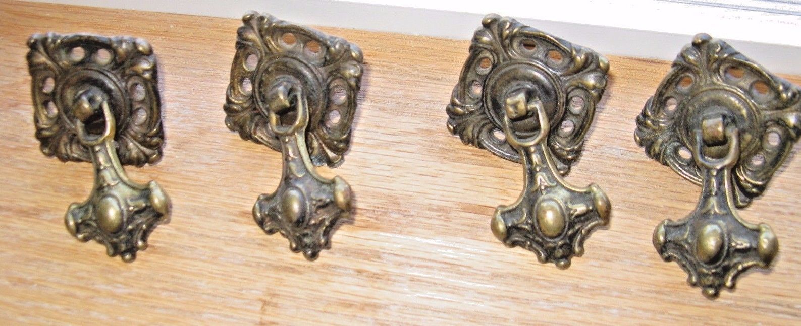 4 1920's Art Deco vintage Antique metal Dresser Drawer Pulls Handle