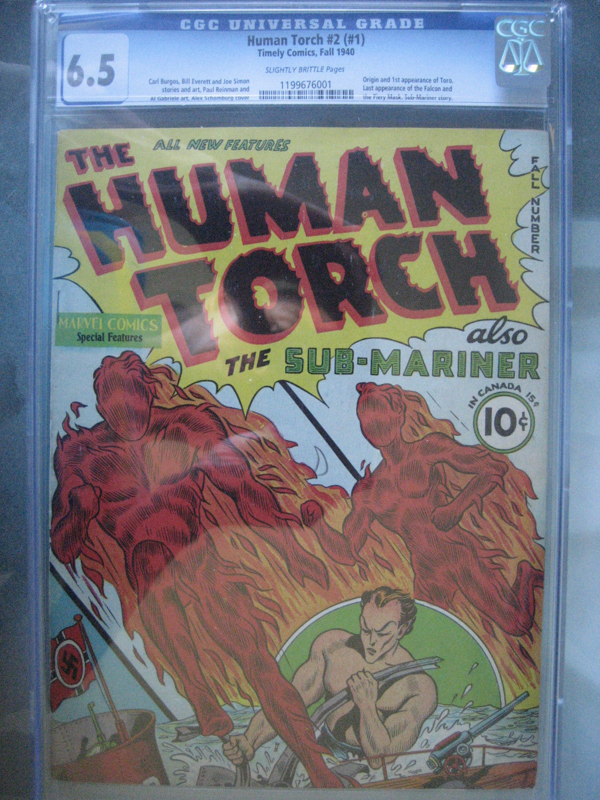 Human Torch #2 (#1) CGC 6.5 Unrestored **1st & Origin Toro** Marvel Comics 1940