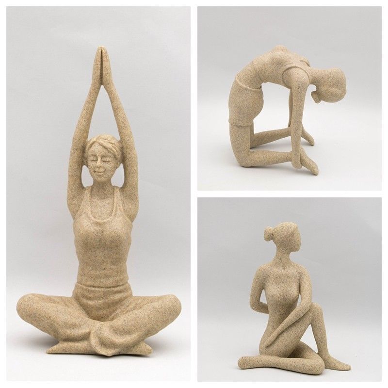 1pc Sandstone YOGA Statue Sculpture Hand Carved Plaster Figurine Art Deco New