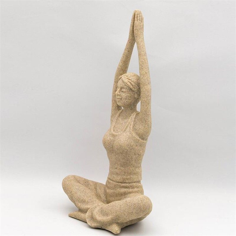 1pc Sandstone YOGA Statue Sculpture Hand Carved Plaster Figurine Art Deco New