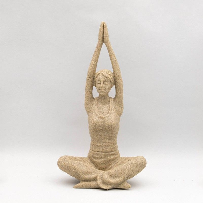 1pc Sandstone YOGA Statue Sculpture Hand Carved Plaster Figurine Art Deco New