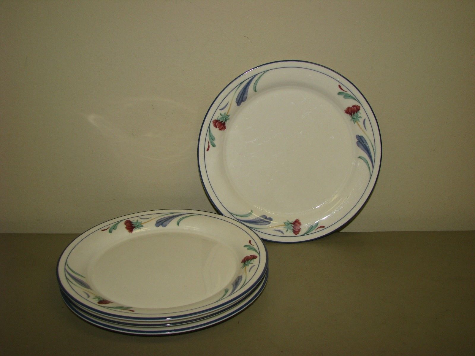 Set Of 4 LENOX Poppies On Blue Salad Plates 8.25" Chinastone