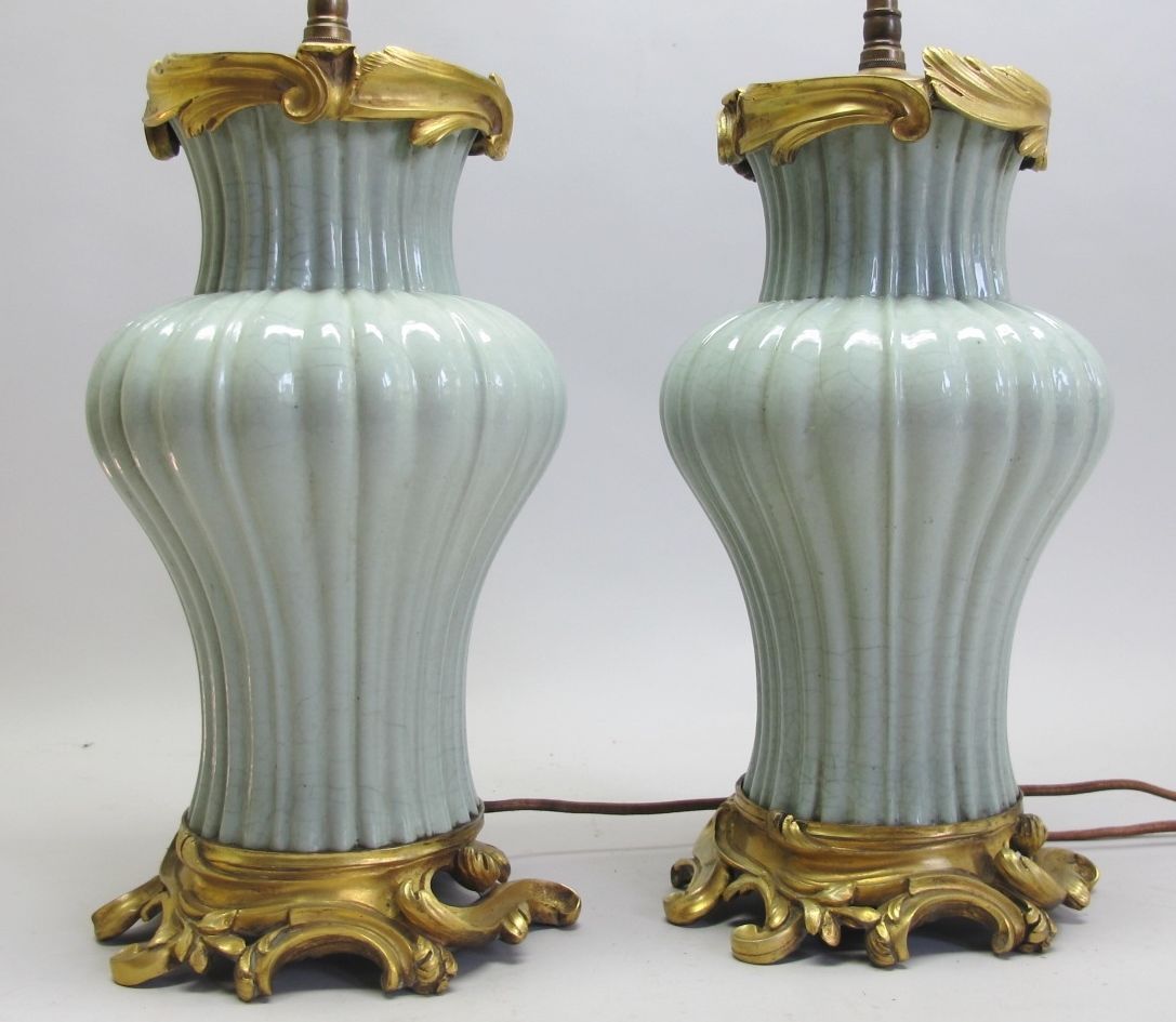 Museum Quality 18th C. Chinese Vases w/ French Gilt Bronze Mounts c. 1815 lamp