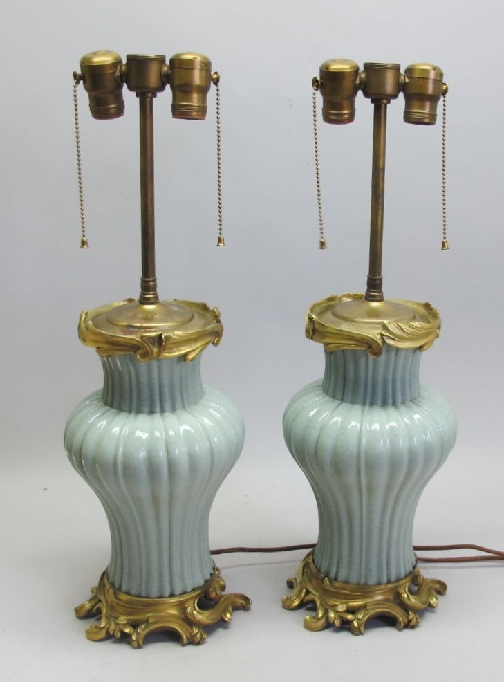 Museum Quality 18th C. Chinese Vases w/ French Gilt Bronze Mounts c. 1815 lamp